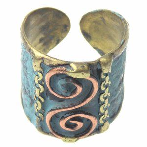 Anju Copper Brass Patina Collection Ring Spiral Design Handcrafted Adjustable